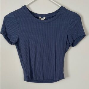 Navy Ribbed Crop Top